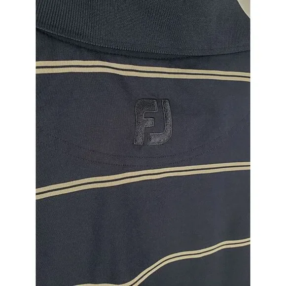 FootJoy FJ Shirt Polo Casual Mens M Medium Golf Polo Navy Blue w/ Striped - Picture 4 of 7